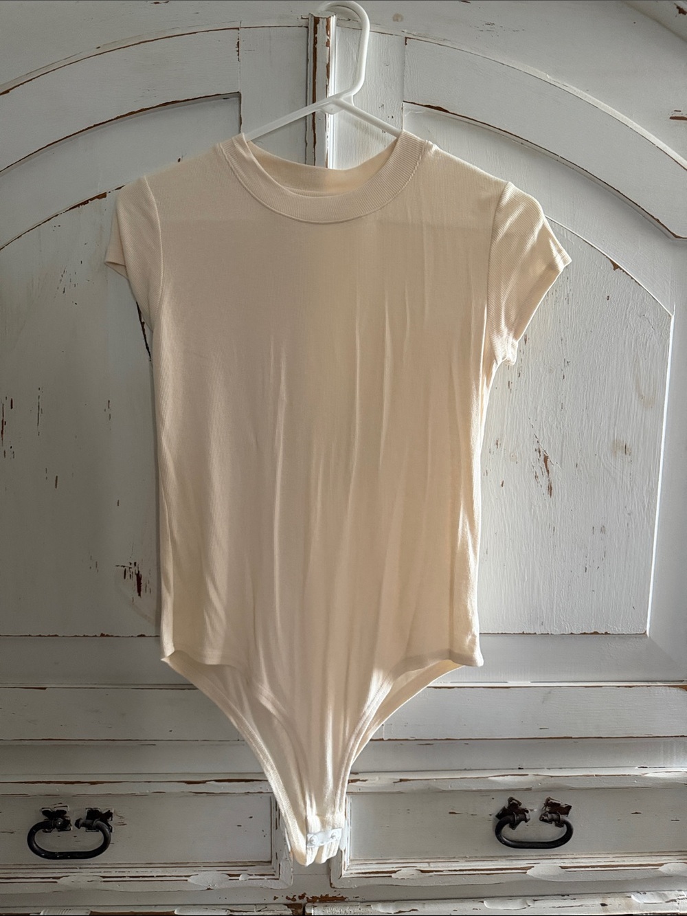 bohme Short-Sleeve Crewneck Bodysuit in Cream